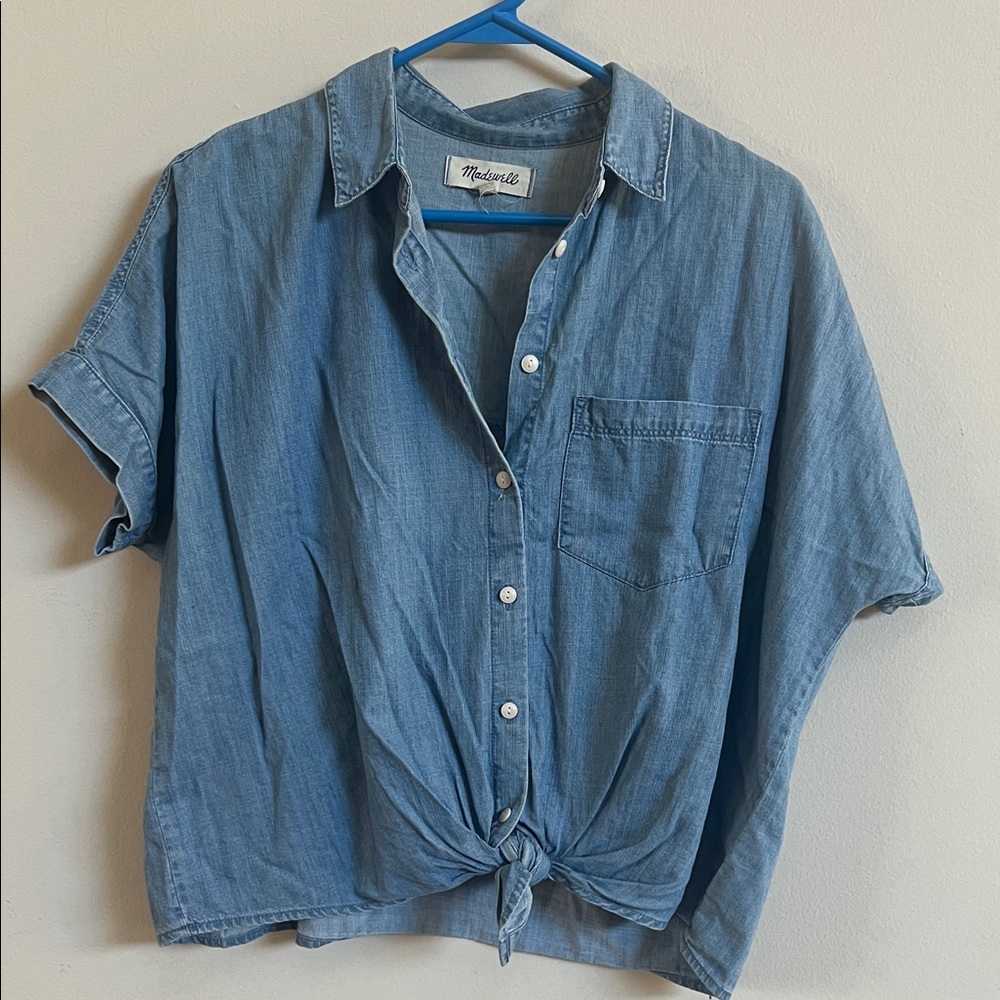 Madewell Light Blue Denim Tie-Front Shirt